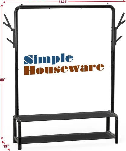 Vista 5 de Simple Houseware Perchero de Ropa Independiente de 52 Pulgadas con Estantes de Almacenamiento y Ganchos para Abrigos/Sombreros, Negro