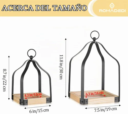 Vista 4 de Romadedi Juego de 2 faroles de madera rústica, 8.7 pulgadas y 11.8 pulgadas