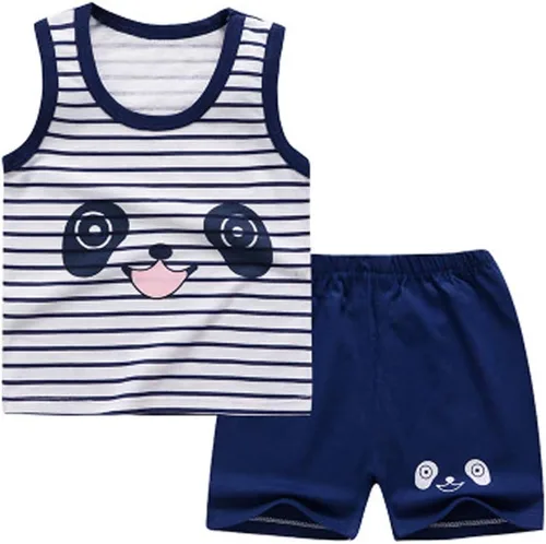 Vista 3 de Conjunto de 4 piezas de camiseta sin mangas y pantalones cortos de algodón para niños pequeños, conjuntos de verano