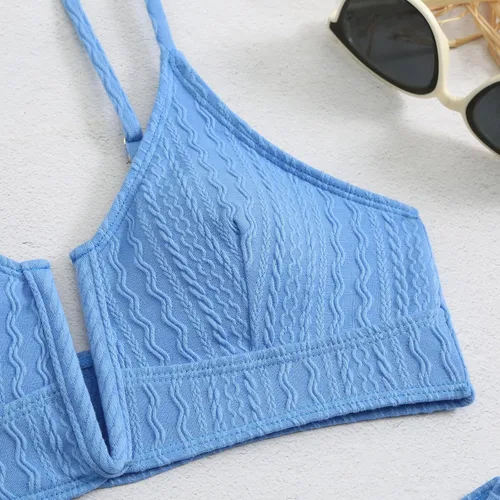 Vista 5 de HYTENSUN Bikini de cintura alta con corte en V para mujer, traje de baño de dos piezas