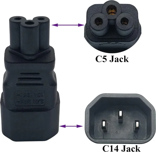 Vista 3 de Adaptador de CA IEC 320 C14 a C5, 10A 125V IEC 3Pole Macho a Mickey Mouse Adaptador de corriente hembra de 3 polos, convertidor de CA C5 a C14