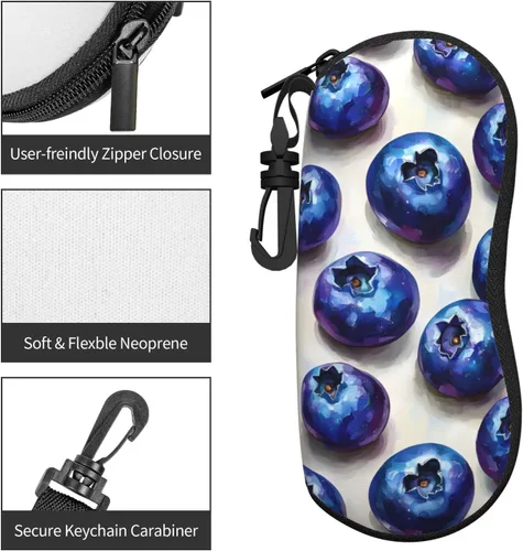 Vista 3 de Estuche para lentes de sol, diseño de arándanos, suave, delgado, ligero, de neopreno, con cremallera, organizador para mujeres y hombres
