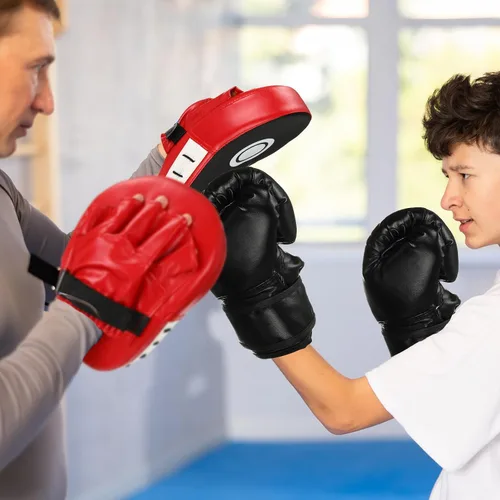 Vista 6 de Arrowbash Juego de guantes de boxeo y guantes de boxeo para niños, guantes negros de 6 onzas, guantes curvados, equipo de entrenamiento para artes