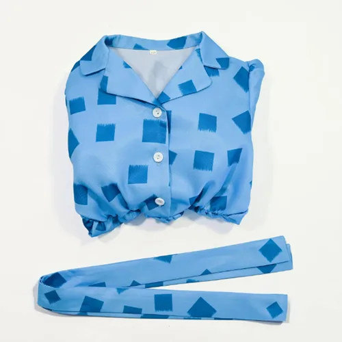 Vista 3 de Weixu Disfraz de Matilda de The Musical Cosplay para niñas, vestido azul con cinturón, manga corta, falda polo, traje de Halloween para niños