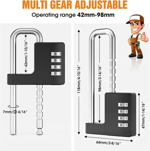 Vista 5 de Cerradura de gabinete con combinación, cerradura de armario de combinación ajustable en forma de U para armario de gimnasio, armario, vallas, Negro