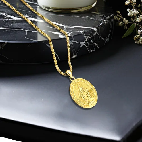 Vista 2 de Collar de San Patrono de Plata de Ley 925 St 01-Virgen María-Oro