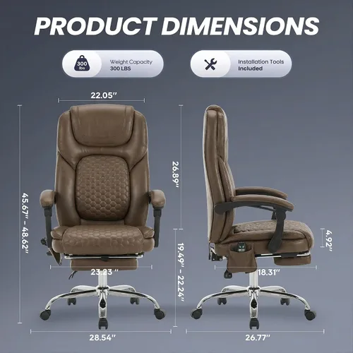 Vista 11 de MALOL Silla de oficina de masaje de 300 libras, silla de escritorio grande y alta con 3 niveles de calor y reposapiés, silla ejecutiva ergonómica