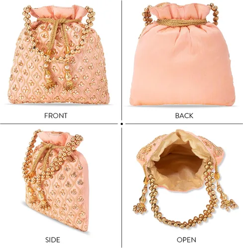 Vista 4 de Aheli Potli Monederos para mujer, hecho a mano, bolso de noche, elegante pulsera de moda nupcial