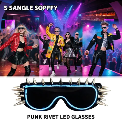Vista 5 de LED Punk Sunglasses Gothic Sunglasses - Glow in the Dark Glasses for Rave Party, Cyberpunk