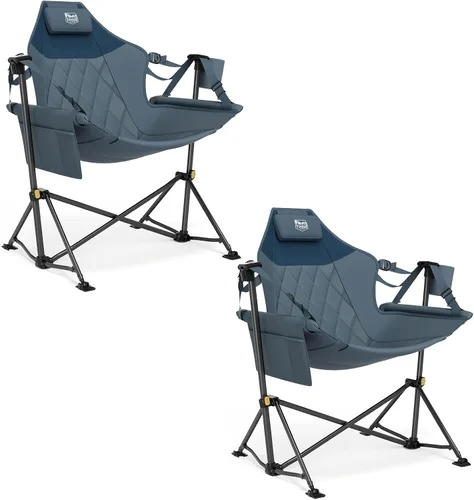 Vista 14 de TIMBER RIDGE Silla de camping hamaca con respaldo ajustable, hamaca plegable resistente que soporta 300 libras, silla hamaca portátil para camping
