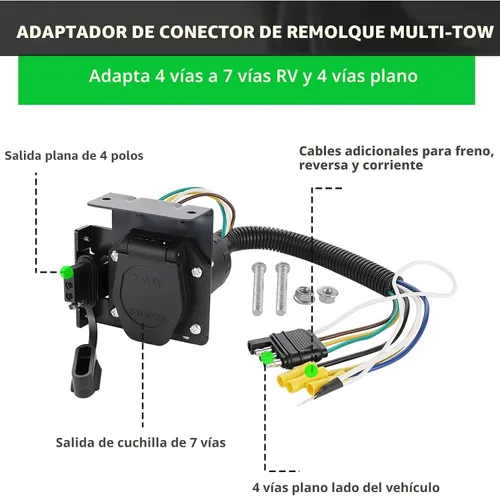Vista 7 de MECMO Multi-Tow kit de conector adaptador de cableado de remolque de 4 vías planas a 7 vías RV y 4 vías planas de extremo hembra, enchufe de luz
