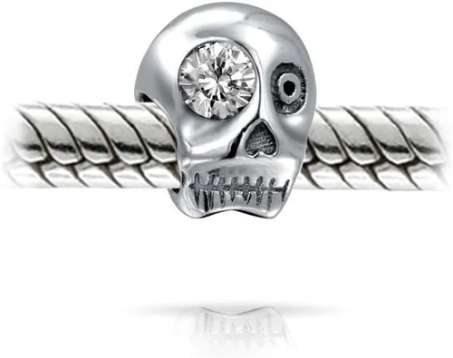 Vista 2 de Halloween Skeleton Red Eyes Día De Los Muertos or Carribean Pirate Skull Crossbones Cross Swords Charm Bead For Women Teen .925 Sterling Silver Fits