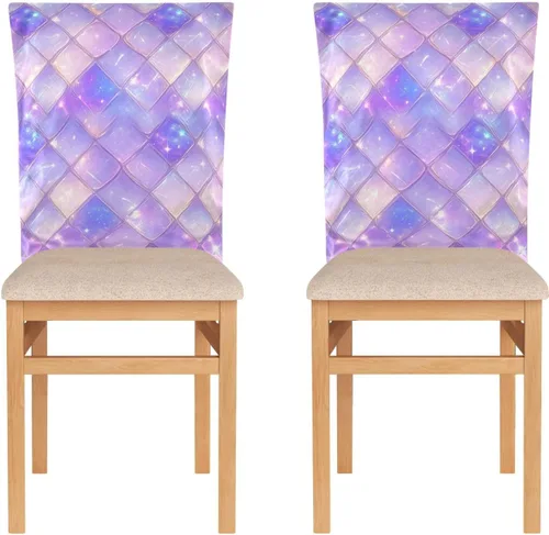 Vista 2 de Juego de 6 fundas decorativas para sillas de comedor con diseño de escamas de dragón morado, para reuniones familiares, fundas de asiento extraíbles