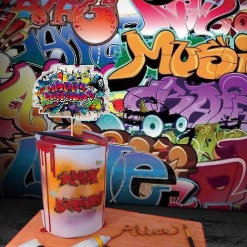 Vista 6 de Graffiti - Decoración para tartas de los años 80 y 90, decoración de fiesta de cumpleaños retro urbana y retro de los 80 y 90, suministros de fiesta