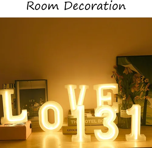Vista 5 de Letras con luces de neón, 26 letras del alfabeto, letreros iluminados para luz de noche, para bodas, Navidad, fiestas de cumpleaños, alimentadas por