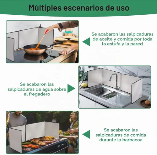 Vista 5 de Protector de salpicaduras de acero inoxidable de 2 caras para freír estufa, protector contra salpicaduras de aceite para cocina, pantalla plegable