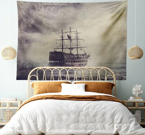 Vista 106 de Ambesonne Tapiz verde, fases lunares alrededor de un árbol de la vida, impresión de diseño bohemio de astrología nocturna, decoración de tela