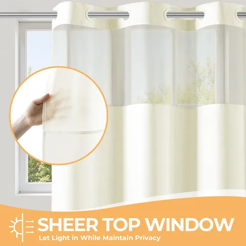 Vista 3 de River Dream Cortina de ducha o forro sin gancho con ventana transparente, no incluye forro ni necesario, repelente al agua, lavable a máquina Beige