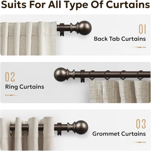 Vista 5 de Zeerobee - Barras de cortina ajustables de 1 pulgada, 32-48 pulgadas, bronce antiguo Heavy Duty Curtain Rods for Windows, Modern Drapery Rod for