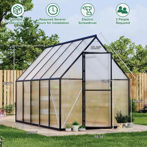 Vista 2 de Takywep Invernadero para exteriores de 6 x 9 pies con paneles de policarbonato, kit de invernadero con marco de aluminio resistente con puerta