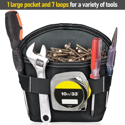 Vista 2 de Bolsa de herramientas SOGCASE para clavos y tornillos con clip para cinturón (XL, Negro)