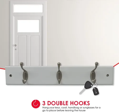 Vista 2 de Home Basics Estante colgante de pared blanco con 3 ganchos dobles para entrada elegante y espacios de vida organizados