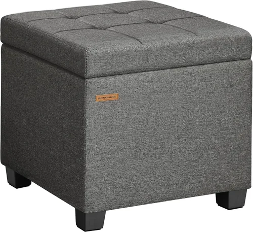 Vista 12 de SONGMICS Otomana redonda, otomana con almacenamiento, 17.7 x 17.7 x 17.5 pulgadas, reposapiés con patas, cuero sintético, carga de hasta 330 libras