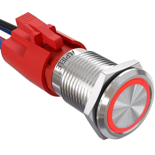 Vista 7 de APIELE - Interruptor de botón de cierre de 16mm, 12V, ojo de ángel LED, impermeable, redondo, autobloqueante, 1NO (aluminio negro, azul)