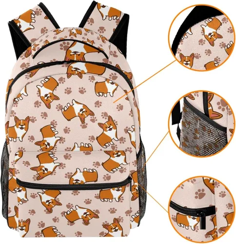 Vista 3 de Mochila preescolar ligera clásica casual linda mochila escolar de dibujos animados para niños y niñas Pink Cute Corgi Mochilas tradicionales