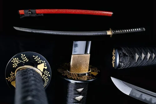 Vista 16 de Handforged Samurai Katana Sword - Damascus/1060/1095 High Carbon Steel, Full Tang, Iron Tsuba, Solid Wood Saya - Real Functional Sharp Blade for