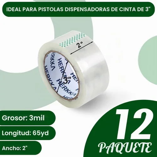 Vista 3 de HERKKA Cinta de embalaje transparente, 12 rollos de cinta de embalaje resistente para embalaje de envío, sellado en movimiento, cinta de embalaje