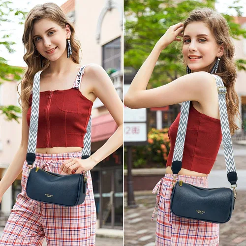 Vista 2 de YAVCOOL Bolso cruzado pequeño para mujer, con correa ancha, diseño moderno, bolso cruzado y bolso con cremallera superior