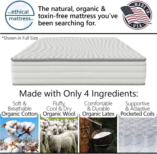 Vista 2 de Ethical Mattress CO - Colchón híbrido sin toxinas de 10 pulgadas, fabricado en los Estados Unidos con algodón orgánico, lana, látex y resortes
