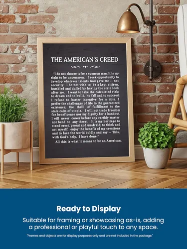 Vista 4 de The American's Creed - Impresión patriótica para pared, decoración con cita inspiradora para el hogar, oficina, garaje, bar y decoración de cueva