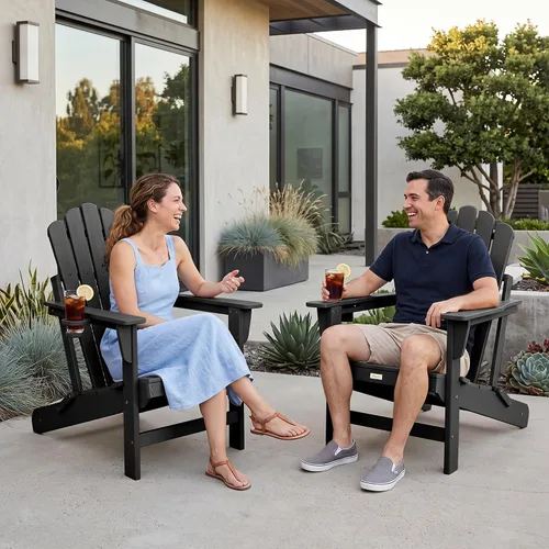 Vista 2 de Silla Adirondack plegable de gran tamaño, silla para hogueras de HDPE Negro
