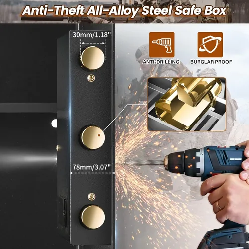 Vista 6 de Caja de seguridad para el hogar de 1.5 pies cúbicos ignífuga e impermeable, caja de seguridad con teclado digital, caja de seguridad para armas