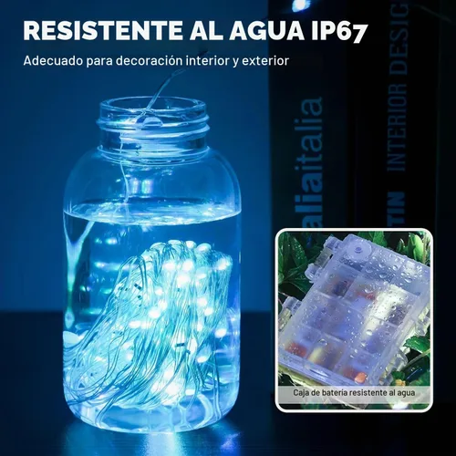 Vista 9 de Guirnalda de luces LED a pilas, 39 pies, 120 luces LED que cambian de color con control remoto, funciona con pilas, alambre de cobre impermeable