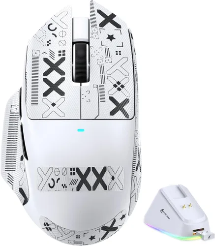 Vista 10 de ATTACK SHARK V6 - Mouse inalámbrico para juegos de 2.29 oz con base de carga magnética RGB, BT/2.4G inalámbrico/con cable, sondeo 1K, sensor PixArt