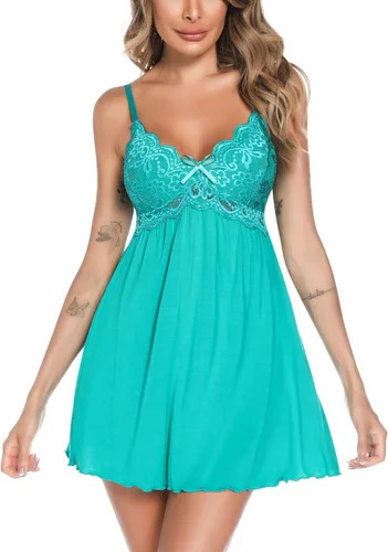Vista 3 de klier Camisón para mujer Modal Chemise Lencería Camisón Completo Slips Lace Sleep Dress