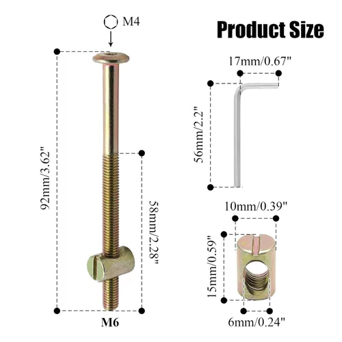 Vista 2 de Biaungdo M6 x 90mm Tornillos para Cama Litera, Pernos de Accionamiento Hexagonal con Soporte de Barril para Muebles, Tuercas de Pernos para Muebles