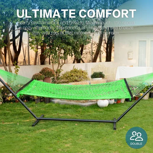 Vista 2 de PNAEUT Hamaca doble con soporte para exterior, hamacas de cuerda con barra separadora de madera dura para 2 personas, soporte resistente de 12 pies