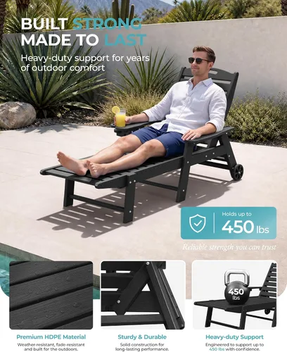 Vista 5 de Silla de salón al aire libre, silla de salón de patio de HDPE con Negro