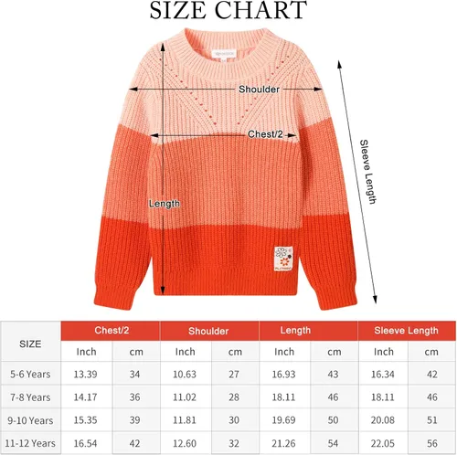 Vista 7 de TRENDSTITCH Suéteres de punto de manga larga con cuello redondo para niñas, suéter de otoño e invierno