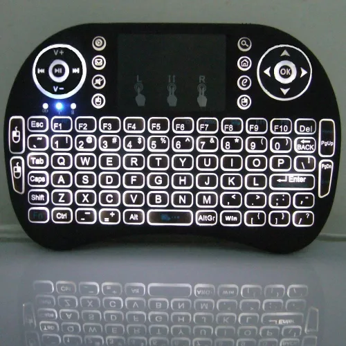 Vista 8 de Teclado táctil Rii i8+ miniatura, inalámbrico 2.4G luz de fondo con ratón para PC/Mac/Android, dorado Negro