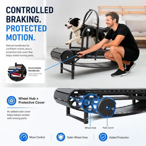Vista 4 de Non-Motorized Dog Treadmill for Large/Medium Dogs with Pedometer, Wide Running Slatmill, Self-Powered with Brake, 5-Level Incline, Heavy Duty