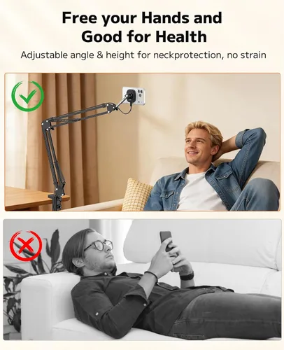 Vista 7 de VRIG - Cargador inalámbrico magnético para escritorio de cama, soporte de mesa articulado flexible, soporte superior compatible con iPhone