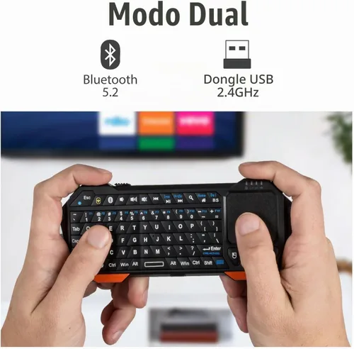 Vista 2 de Fosmon Mini teclado Bluetooth (teclado QWERTY), inalámbrico, portátil, con panel táctil, compatible con Apple TV, Amazon Fire Stick, PS4, PS4 Pro