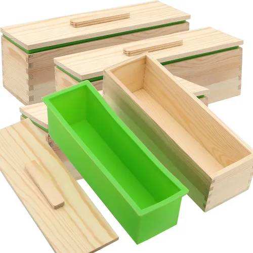 Vista 21 de ZOENHOU Paquete de 2 moldes de jabón azules de 42 onzas con 2 tapas, kit de moldes de silicona rectangulares flexibles para hacer jabón con caja