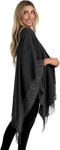 Vista 4 de Jessica McClintock Ruana suave con tachuelas de borde exterior, R19168jms-negroplata (Bsv)