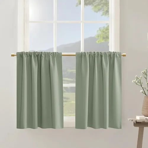 Vista 21 de PANELSBURG - Cortinas de cocina para ventanas, cortinas cortas térmicas aisladas de invierno para puerta con ventana, 24 pulgadas de largo, beige